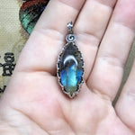 Rutilated Quartz on Labradorite in Antiqued Sterling Silver Pendant Necklace