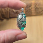 Marcasite Chalcedony on Caribbean Green Aurora Opal – Sterling Silver Pendant