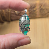 Marcasite Chalcedony on Caribbean Green Aurora Opal – Sterling Silver Pendant