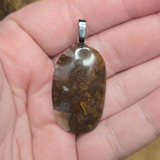 Oregon Moss Agate Pendant - Microbialite Plume Silver Tone Bail