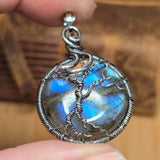 Labradorite Moon Spooky Tree of Life Pendant – Oxidized Sterling Silver