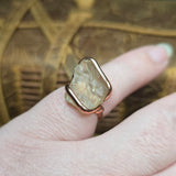 Raw Oregon Sunstone Crystal Ring Sz 6.5 in Copper