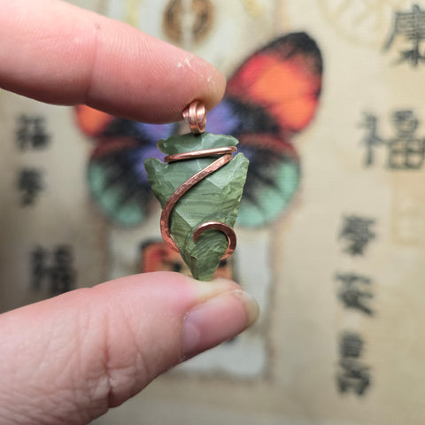 Green Imperial Jasper Arrowhead Pendant – Copper Wrapped
