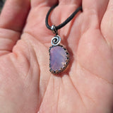 UV-Reactive Lavender Moon Quartz Pendant – 7ct Handmade in Antiqued Sterling Silver
