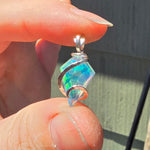 Rose Cut Rainbow Aurora Opal Pendant In Hammered Sterling Silver with 20 Inch Chain