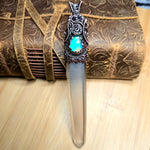 Aurora Opal Copper Wand Wire Wrap Pendant – Large 5" Quartz Crystal for Ritual, Healing or Display