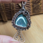 Moss Agate Pendant – Copper Woven Mushroom Spirit