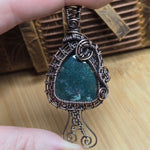 Moss Agate Pendant – Copper Woven Mushroom Spirit