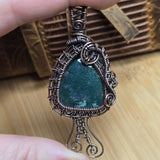 Moss Agate Pendant – Copper Woven Mushroom Spirit