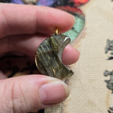 Golden Flash Labradorite Crescent Pendant – Moon Phase Necklace