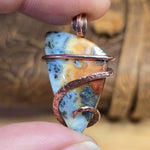 Flaming Common Opal with Marcasite Pendant – Copper Wrapped Necklace