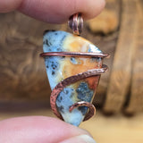 Flaming Common Opal with Marcasite Pendant – Copper Wrapped Necklace