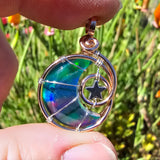 Moon and Stars Rainbow Aurora Opal Pendant In 14kt Rose Gold Fill and Sterling Silver