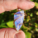 White Plume Agate + Purple-Blue Aurora Opal Pendant – 14kt Rose Gold Fill Tension Set