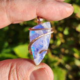 White Plume Agate + Purple-Blue Aurora Opal Pendant – 14kt Rose Gold Fill Tension Set