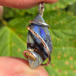 Boulder Opal Pendant with Blue-Green Fire – Sterling Silver Forged Embrace