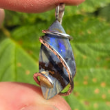 Boulder Opal Pendant with Blue-Green Fire – Sterling Silver Forged Embrace