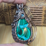 Malachite Chrysocolla Pendant - Intricate Wire Wrap Antiqued Copper