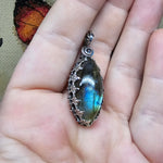 Rutilated Quartz on Labradorite in Antiqued Sterling Silver Pendant Necklace