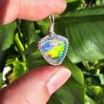 Double Sided Faceted Rainbow Aurora Opal Pendant In Sterling Silver