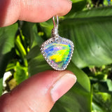 Double Sided Faceted Rainbow Aurora Opal Pendant In Sterling Silver