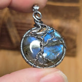 Labradorite Moon Spooky Tree of Life Pendant – Oxidized Sterling Silver