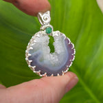 Purple Banded Agate Geode Pendant – Sterling Silver with Emerald Accent - Rock Your World 
