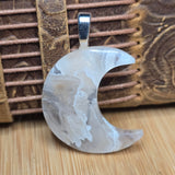 Sky Plume Agate Crescent Moon Pendant - Silver Tone Bail