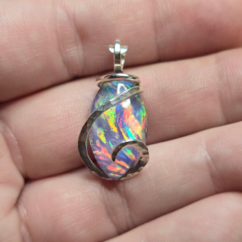 Large Marquis Aurora Opal Pendant – Sterling Silver
