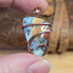 Flaming Common Opal with Marcasite Pendant – Copper Wrapped Necklace