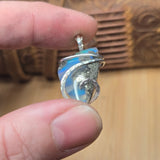 Teal Blue Marcasite Agate with Aurora Opal – Sterling Silver Pendant
