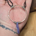 Charoite Pendant Hammered Copper Silver Fill - Adjustable Necklace