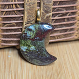 Dragon Bloodstone Moon Pendant - Serpentinite Jasper Earthy Gold Tone Bail