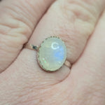 Moonstone Ring sz 10.5 – Blue Glow with Golden Spark in Sterling Silver