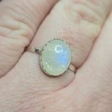 Moonstone Ring sz 10.5 – Blue Glow with Golden Spark in Sterling Silver