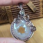 Purple Agate Geode Pendant – Quartz Crystal Portal in Antiqued Copper
