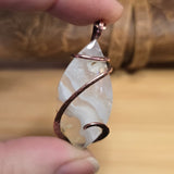 Tube Moss Agate Pendant Crystal Fade with Geode Copper Wrapped