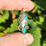 Marcasite Chalcedony on Caribbean Green Aurora Opal – Sterling Silver Pendant
