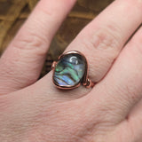 Rutile Quartz + Abalone Copper Ring sz 11 Copper - Natural Flash
