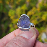 Raw Iolite Crystal Ring sz 6.5 Sterling Silver – Blue to Grey Pleochroic Shift