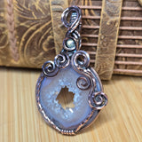 Purple Agate Geode Pendant – Quartz Crystal Portal in Antiqued Copper