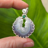 Purple Banded Agate Geode Pendant – Sterling Silver with Emerald Accent - Rock Your World 