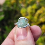 Seafoam Green Aquamarine Ring sz 5.5 – Sterling Silver Natural Crystal