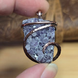 Raw Amethyst Druzy Crystal Pendant - Hammered Copper Wrap