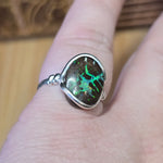 Green Lightning Koroit Boulder Opal Ring Size 8.5 – Sterling Silver