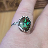 Green Lightning Koroit Boulder Opal Ring Size 8.5 – Sterling Silver