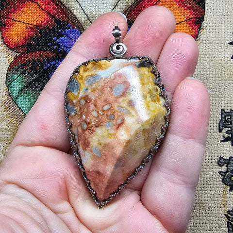 Pink Orange Oregon Jammie Pants Jasper Pendant in Sterling Silver