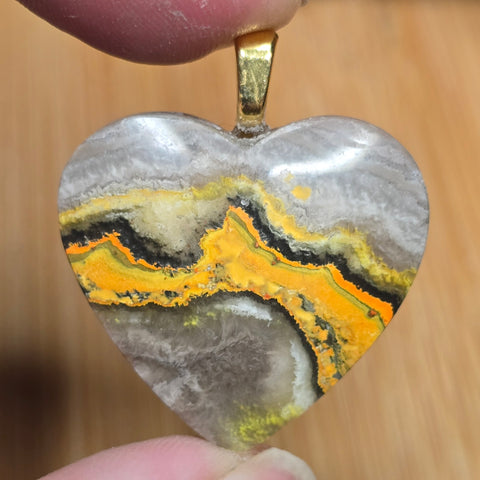 Bumblebee Jasper Heart Pendant – Lava + Lightning Gold Tone