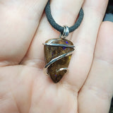 Australian Boulder Opal Pendant in Sterling Silver with Blue Flash