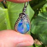 Double Sided Faceted Fiery Aurora Opal Pendant In Antiqued Sterling Silver - Rock Your World 